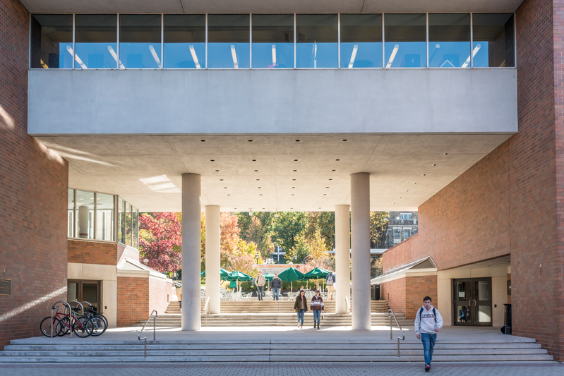 Students on campus near EWFM Library