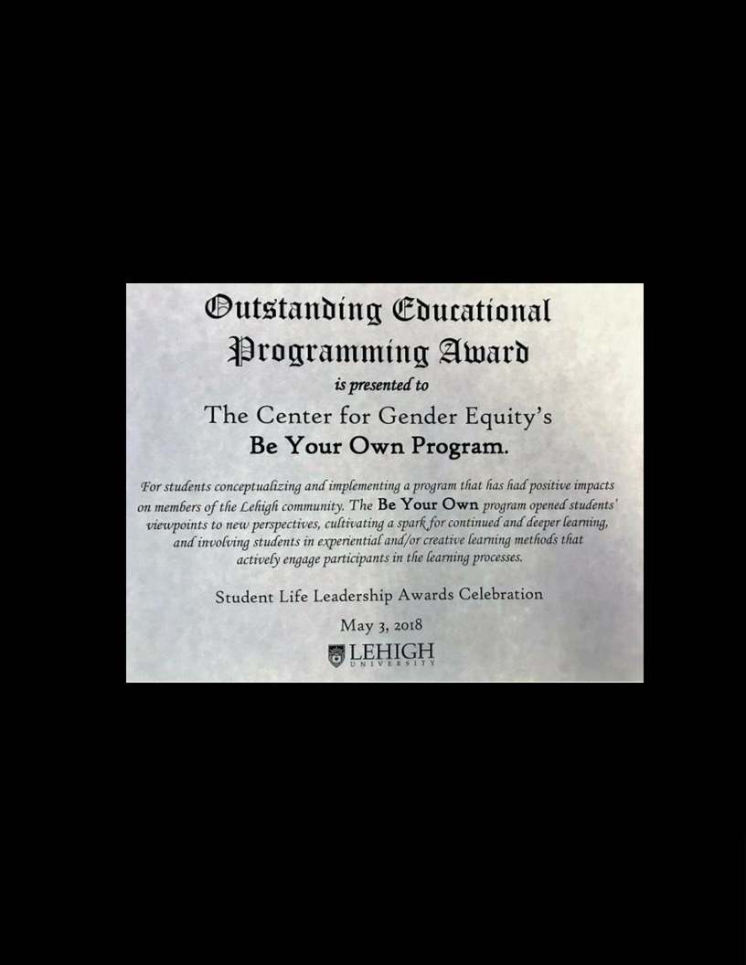 Outstanding Educational Programming Award for 2018 Be Your Own.